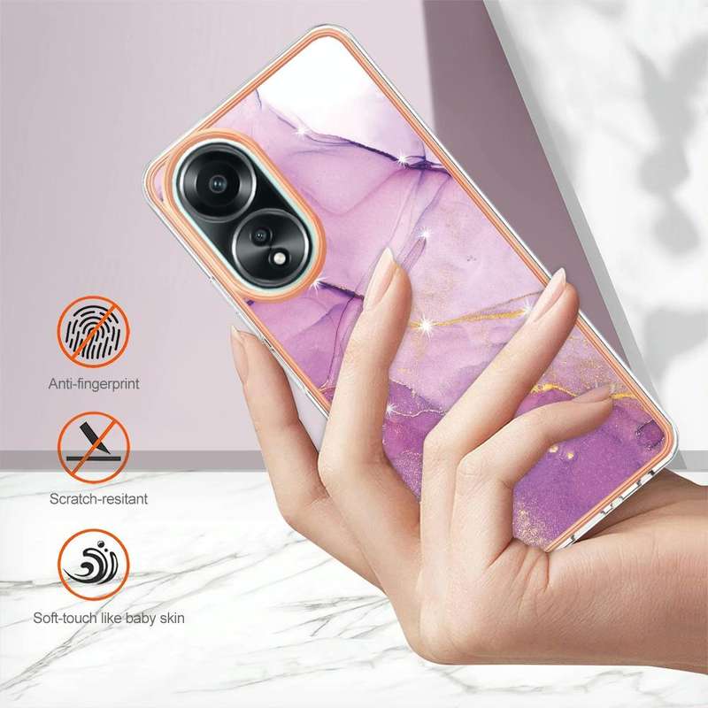 For OPPO A58 4G Electroplating Marble Dual-side IMD Phone Case(Purple 001)
