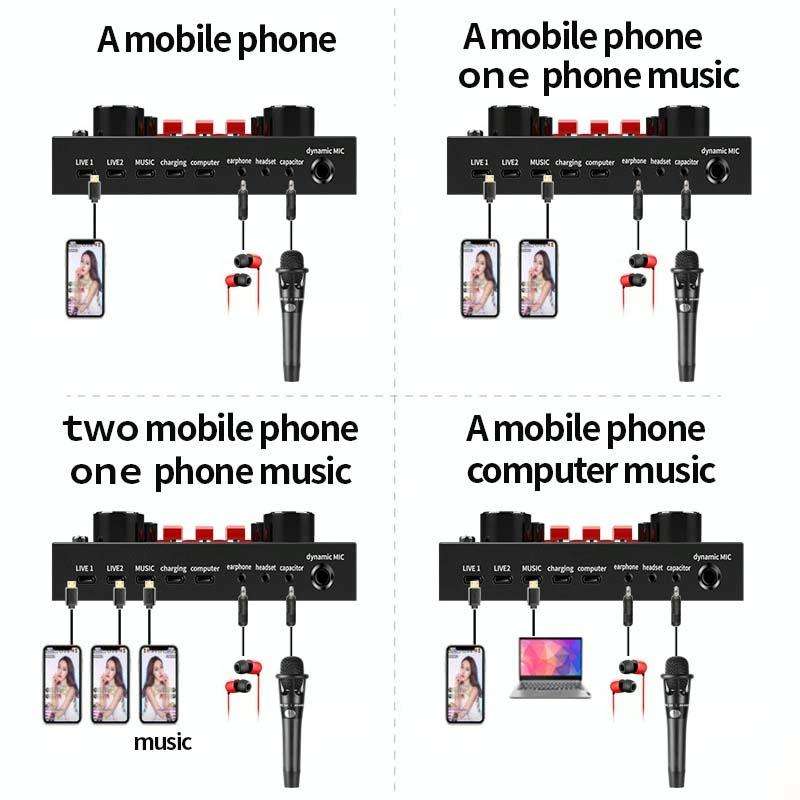 V8S Sound Card Mobile Phone Computer Anchor Live K Song Recording Microphone, Specification: Engl...