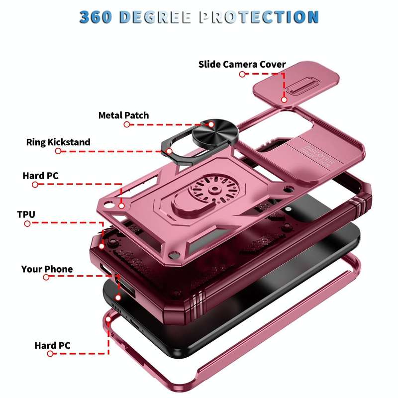 For Samsung Galaxy S23 FE 5G Sliding Camshield TPU + PC Phone Case with Holder(Pink+Rose Red)