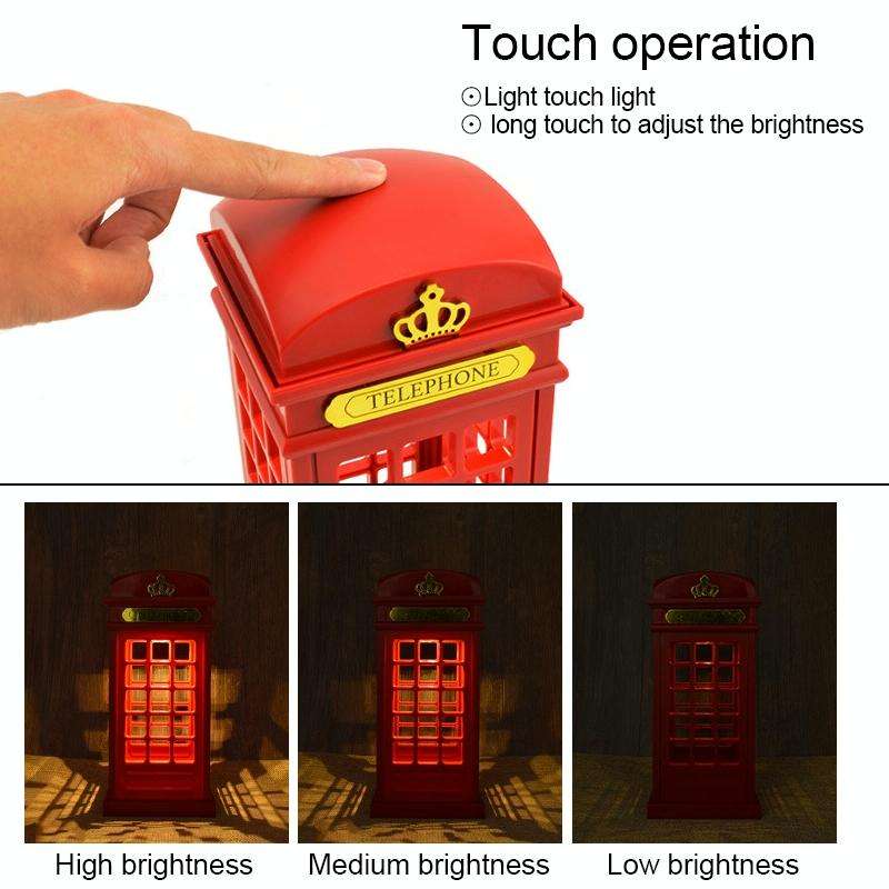 Retro Telephone Booth Shape Warm Light LED Lamp, Rechargeable Touch Control Bedroom Bedside Table...