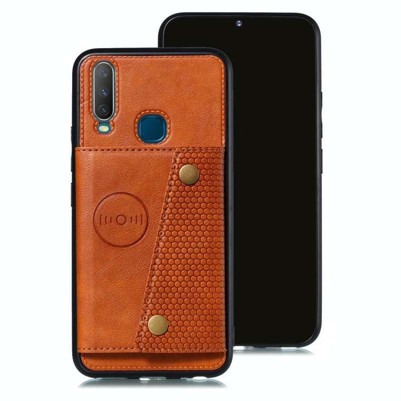 For Huawei Y7p 2020 PU + TPU Shockproof Magnetic Protective Case with Card Slots(Brown)