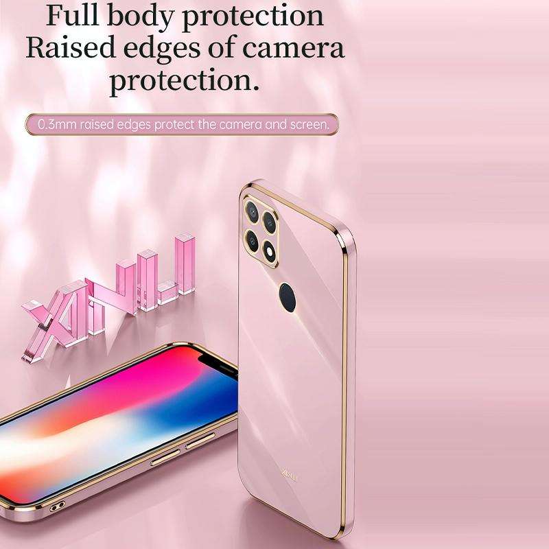 For OPPO A15 XINLI Straight 6D Plating Gold Edge TPU Shockproof Case(Celestial Blue)