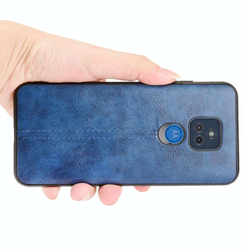 For Motorola Moto G Play (2021) Shockproof Sewing Cow Pattern Skin PC + PU + TPU Case(Blue)