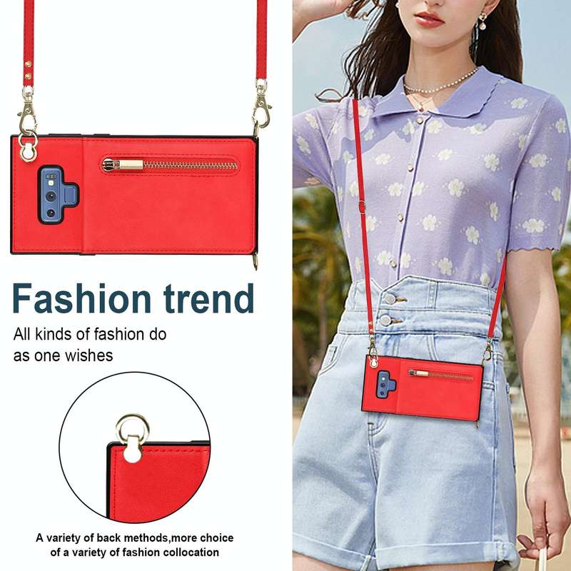 For Samsung Galaxy Note9 Cross-body Zipper Square TPU+PU Back Cover Case with Holder & Card Slots...