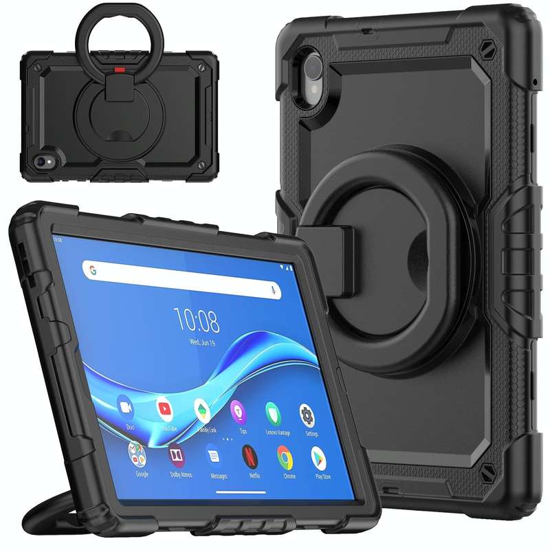 For Lenovo M10 Plus X606F Silicone + PC Holder Tablet Case(Black)