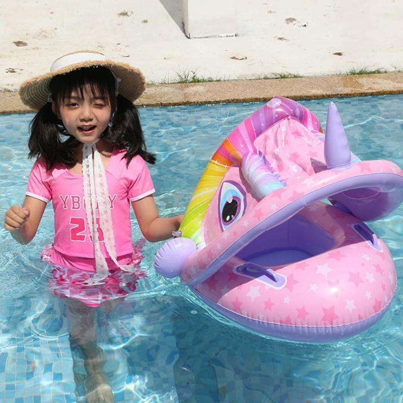 Baby Cartoon Animal Swimming Ring With Awning(Green)