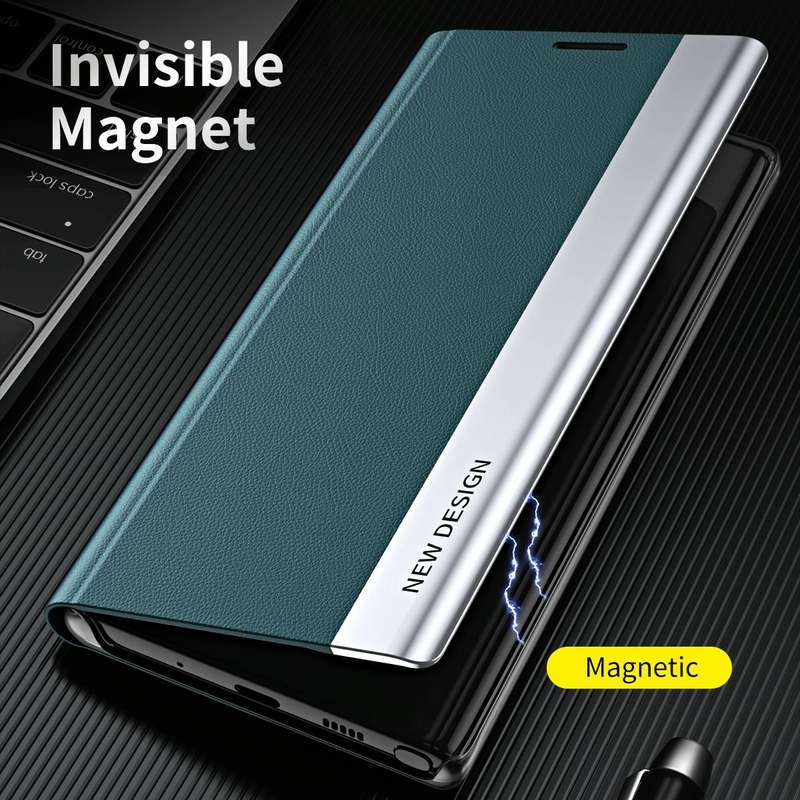 For Samsung Galaxy S21 FE Side Electroplated Magnetic Ultra-Thin Horizontal Flip Leather Case wit...