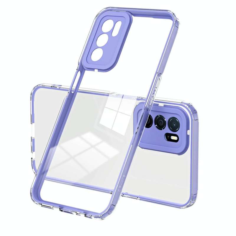 For OPPO A16 / A16s 3 in 1 Clear TPU Color PC Frame Phone Case(Purple)