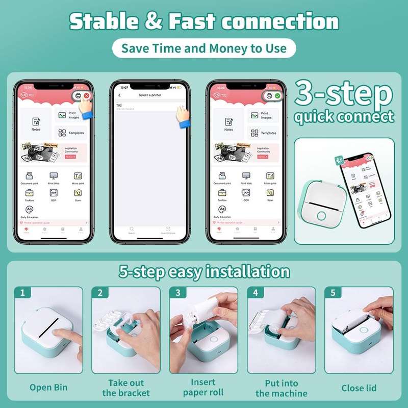 Phomemo T02 Standard Error Mini Pocket Small Portable Bluetooth Phone Photo Label Thermal Printer...