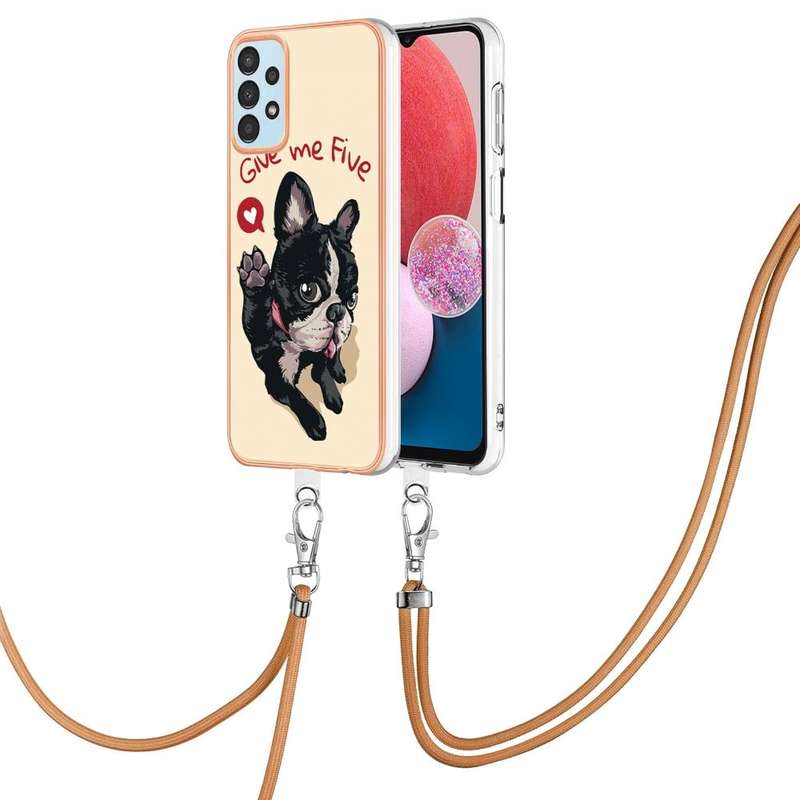 For Samsung Galaxy A34 5G Electroplating Dual-side IMD Phone Case with Lanyard(Lucky Dog)