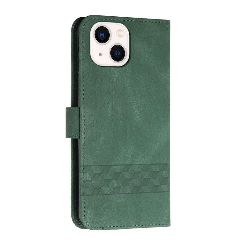 For iPhone 14 Cubic Skin Feel Flip Leather Phone Case(Green)