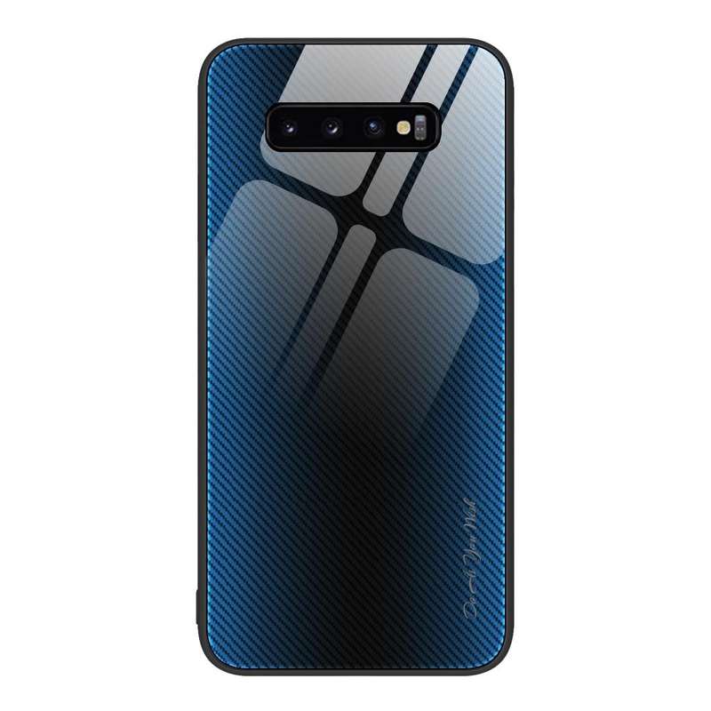 For Samsung Galaxy S10+ Texture Gradient Glass TPU Phone Case(Blue)