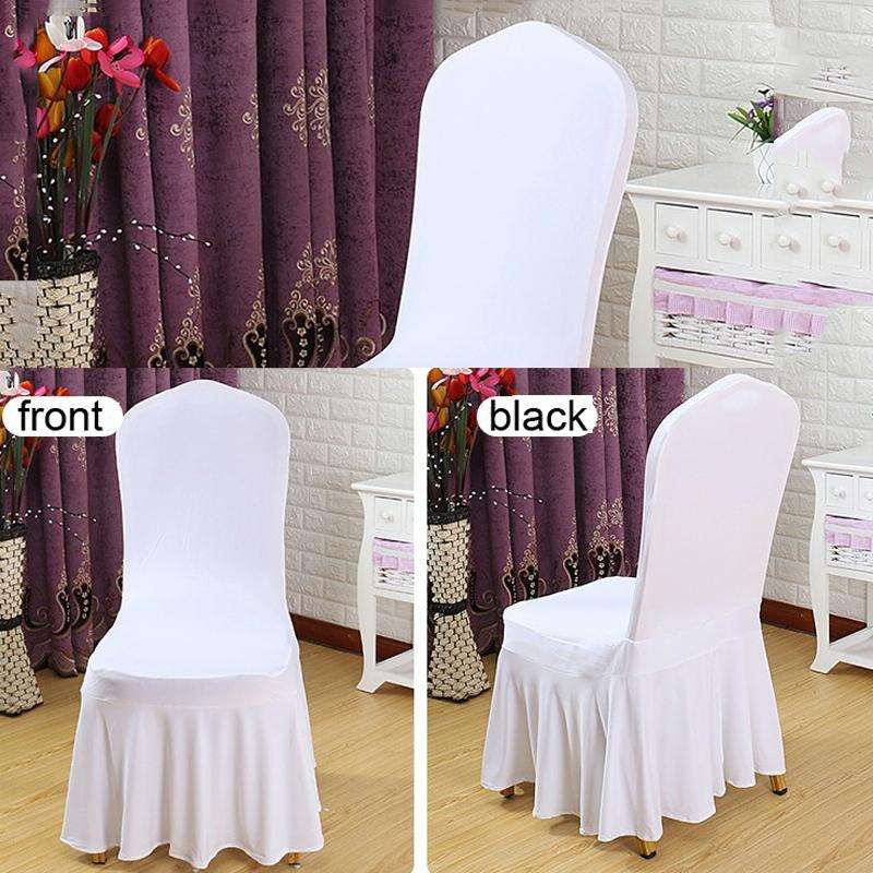 Pleated Skirt Hem Stretch One Piece Chair Cover Hotel Restaurant Wedding Chair Cover(Milk White)