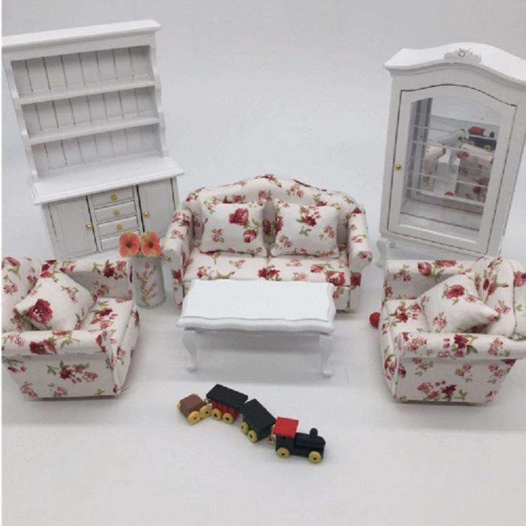 1:12 Doll House Furniture Decoration Three-piece Mimulation Sofa(Fresh Big Flower Cluster)