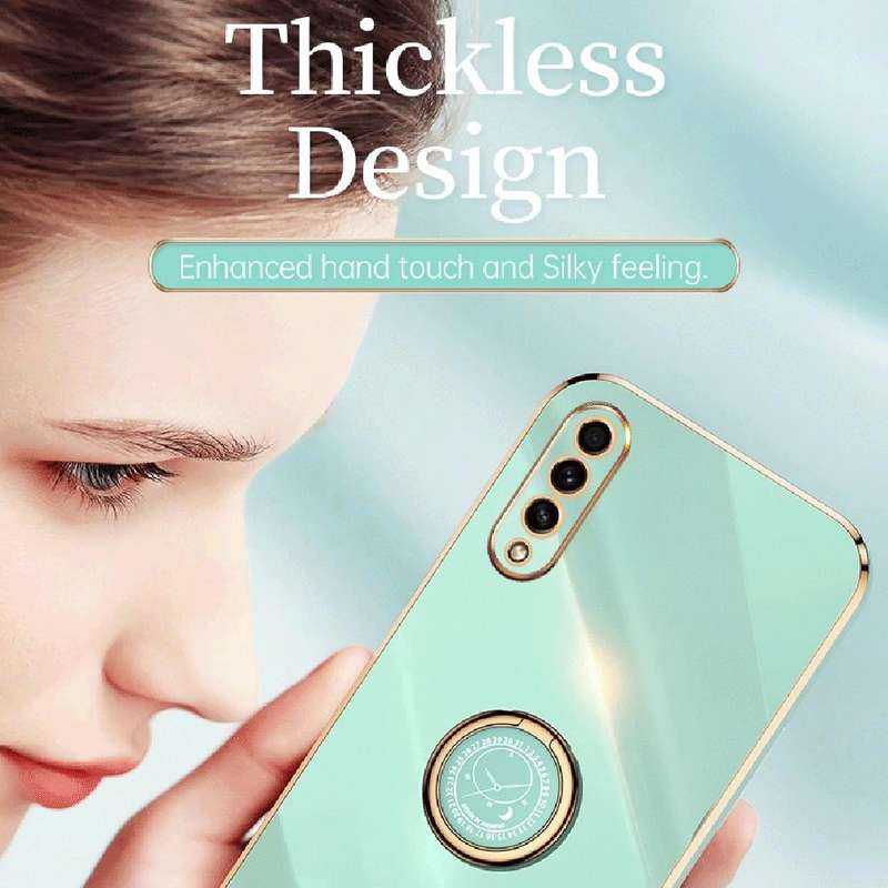 For Samsung Galaxy A50 XINLI Straight Edge 6D Electroplate TPU Phone Case with Ring Holder(Black)