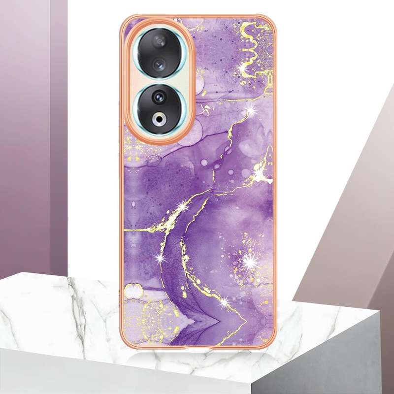 For Honor 90 5G Electroplating Marble Dual-side IMD Phone Case(Purple 002)