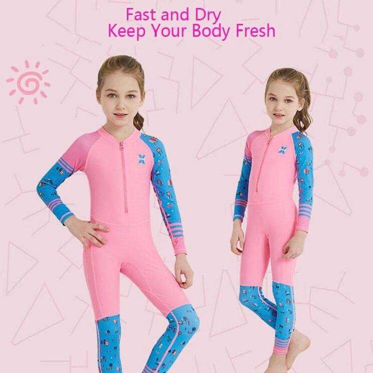 DIVE & SAIL LS-18822 Children Diving Suit Outdoor Sunscreen One-piece Swimsuit, Size: L(Girl Pink)