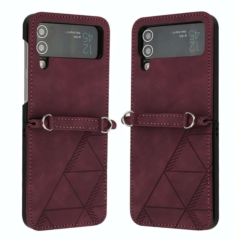 For Samsung Galaxy Z Flip4 3D Embossed Leather Phone Case(Wine Red)