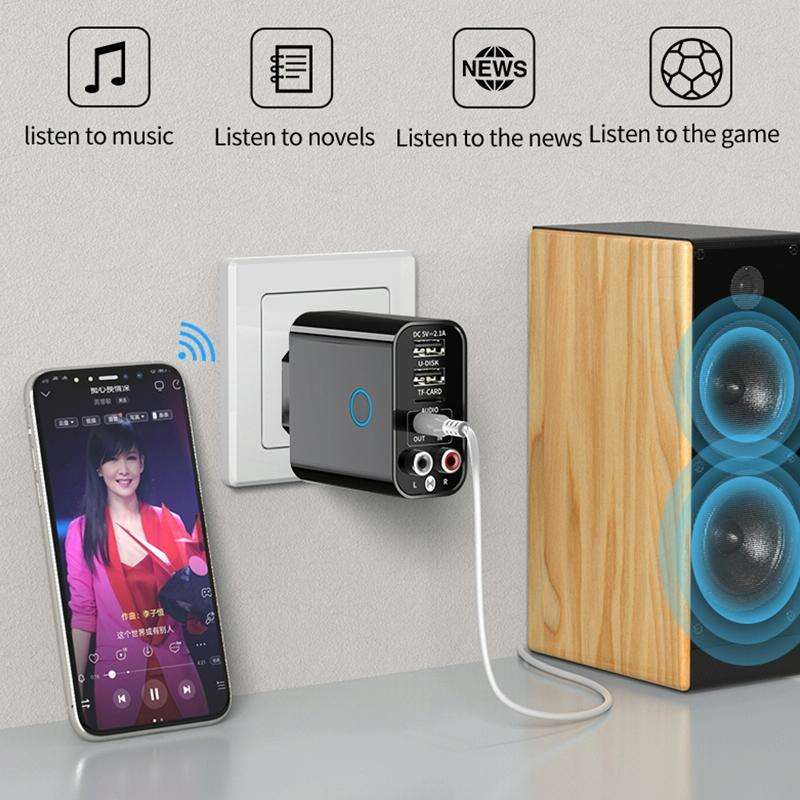 K16 2 in 1 3.5mm AUX + RAC Dual Output Plug-in Bluetooth 5.0 Audio Transmitter Receiver with Remo...