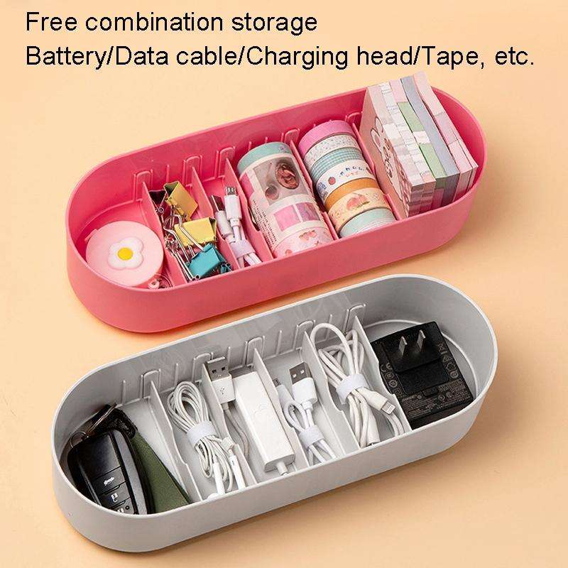 Household Battery Storage Box Data Cable Charger Storage Organizer Box, Color: Pink 3 Layer