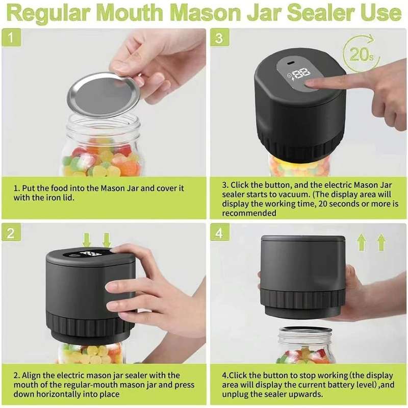 Electric Mason Jar Vacuum Sealer Kit Sealing Machine for Food Storage With 10 Jar Lids(Black)