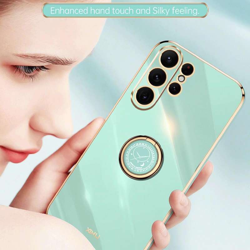 For Samsung Galaxy S24 Ultra 5G XINLI Straight Edge 6D Electroplate TPU Phone Case with Ring Hold...
