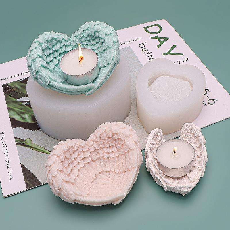 Heart Shaped Angel Wings Silicone Mold Baking Ice Cream Candle Aromatherapy Mold, Specification: S