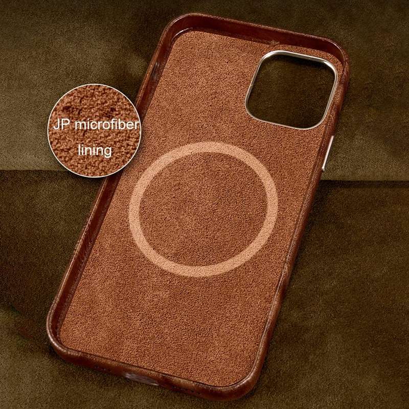 For iPhone 14 ICARER Oil Wax Genuine Leather Back Magsafe Phone Case(Brown)