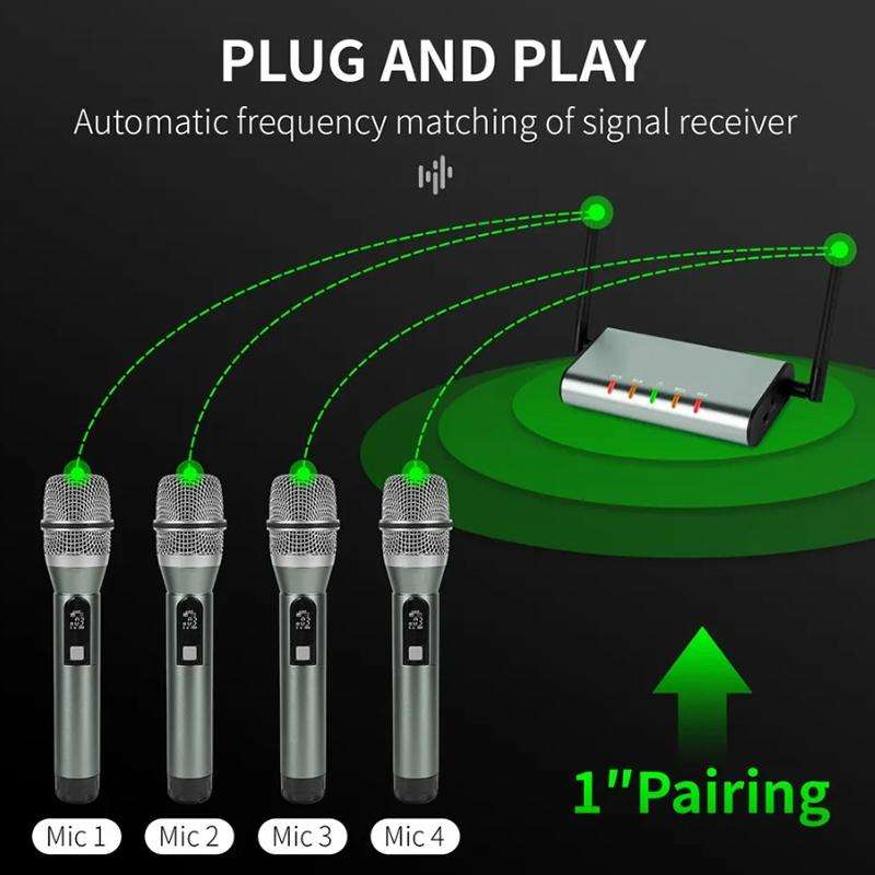XTUGA U-F4600 Professional 4-Channel UHF Wireless Microphone System with 4 Handheld Microphone(AU...