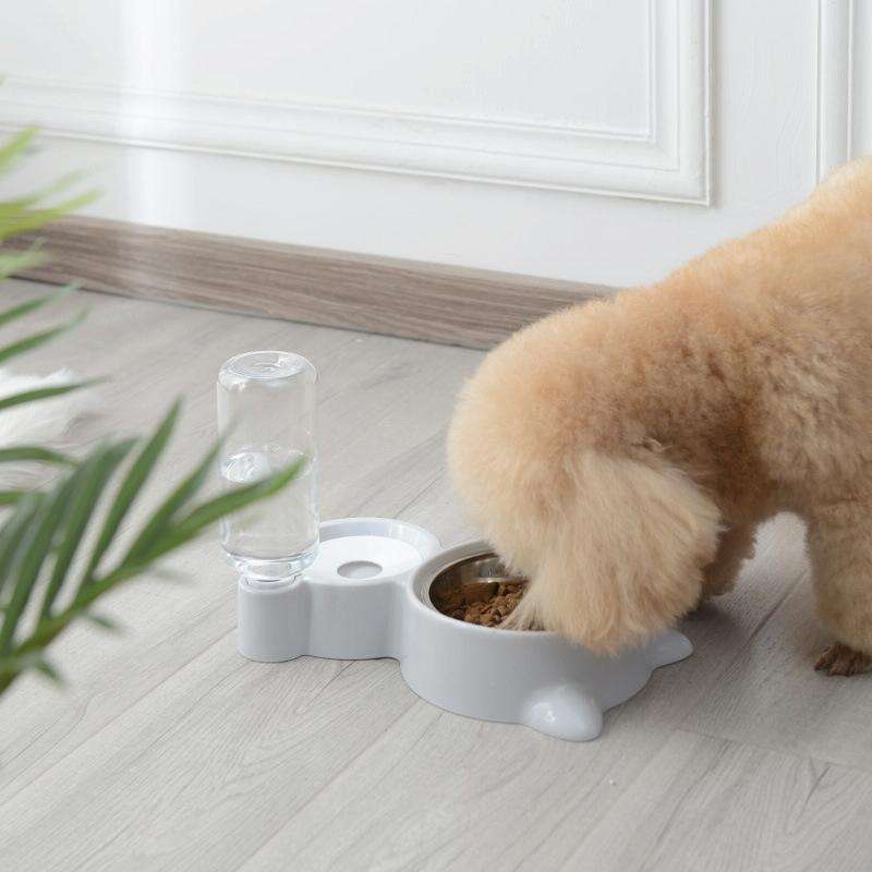 Pet Supplies Automatic Waterer Cat and Dog Food Bowl Double Bowl(Gray)
