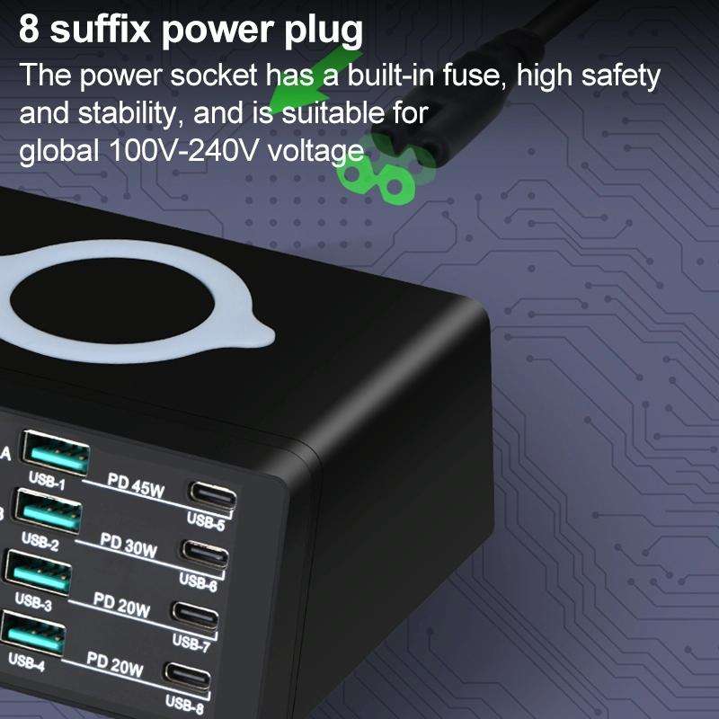 X9D 110W Multi-ports Smart Charger Station + Wireless Charger AC100-240V, EU Plug (Black)