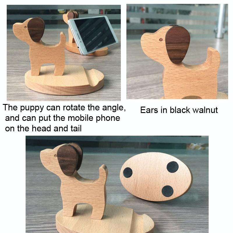Wooden Mobile Phone Bracket Beech Lazy Mobile Phone Holder,Style: Puppy