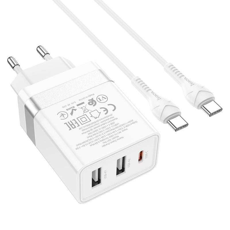 hoco N21 Pro Tourer PD 30W Type-C to Type-C Three-port Fast Charger Set, Plug Type:EU Plug