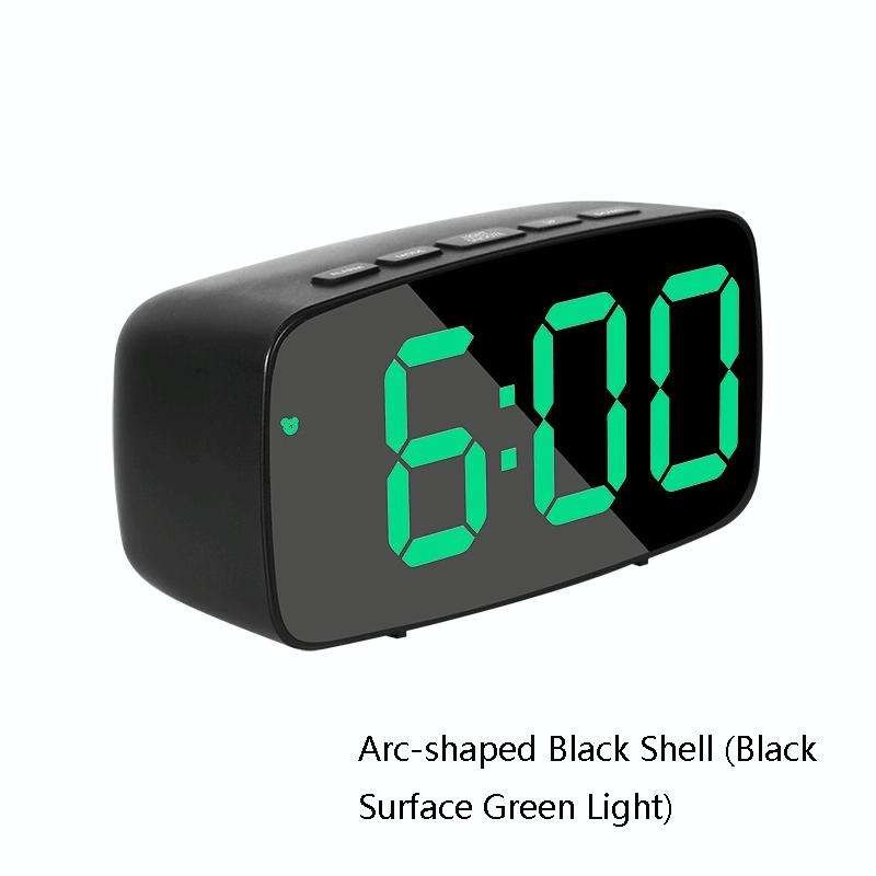 Mirror Bedside Alarm Clock Battery Plug-In Dual-Purpose LED Clock, Colour: Arc-shaped Black Shell...