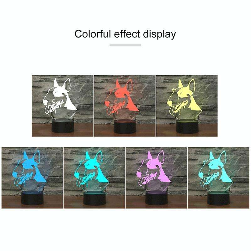 Black Base Creative 3D LED Decorative Night Light,16 Color Remote Control, Pattern:Bull Terrier