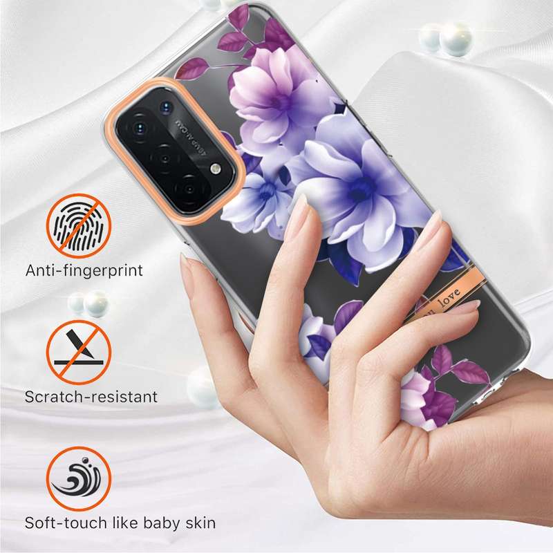 For OPPO A74 5G / A93 5G / A54 5G / A93S 5G Flowers and Plants Series IMD TPU Phone Case(Purple B...