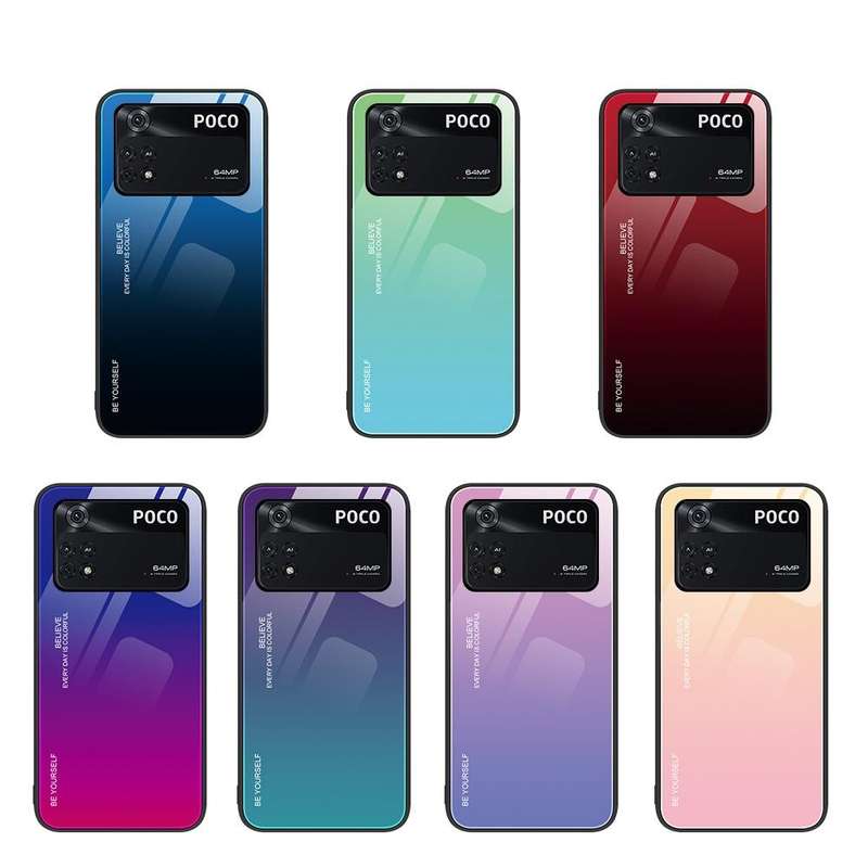 For Xiaomi Poco M4 Pro 4G Gradient Color Glass Case(Aurora Blue)