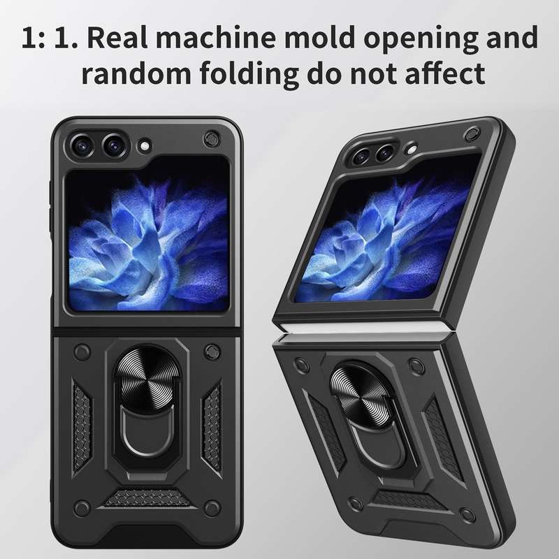 For Samsung Galaxy Z Flip5 Armor Magnetic Bracket TPU+PC Phone Case(Black)