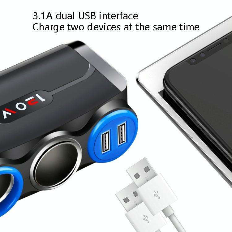 Car Cigarette Lighter Multi-Function Mobile Phone Charging USB Car Charge 12/24V Adapter Plug(Bla...