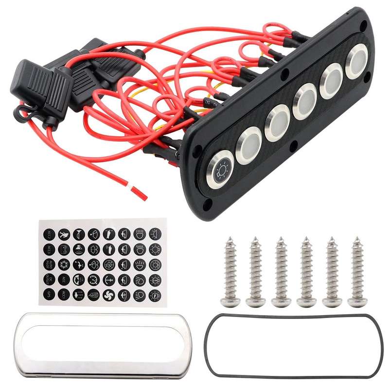 Yacht / RV Modified 6-position Button 12V 20A IP66 Carbon Fiber Panel Switch (Blue Light)