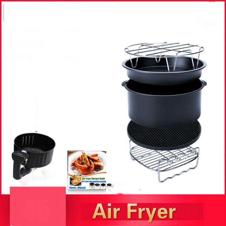 5 in 1 Fryer Accessory Set Multifunctional Air Fryer Set Grill Pizza Pan Five-piece set (round ba...