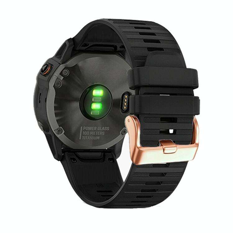For Garmin Fenix 7S / 6S Pro / 5S Plus 20mm Rose Gold Buckle Quick Release Silicone Watch Band(Bl...