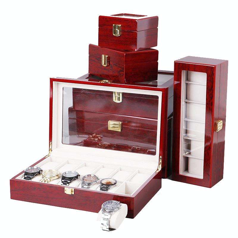 Wooden Baking Paint Watch Box Jewelry Storage Display Box(06 Full Carbon Paint)