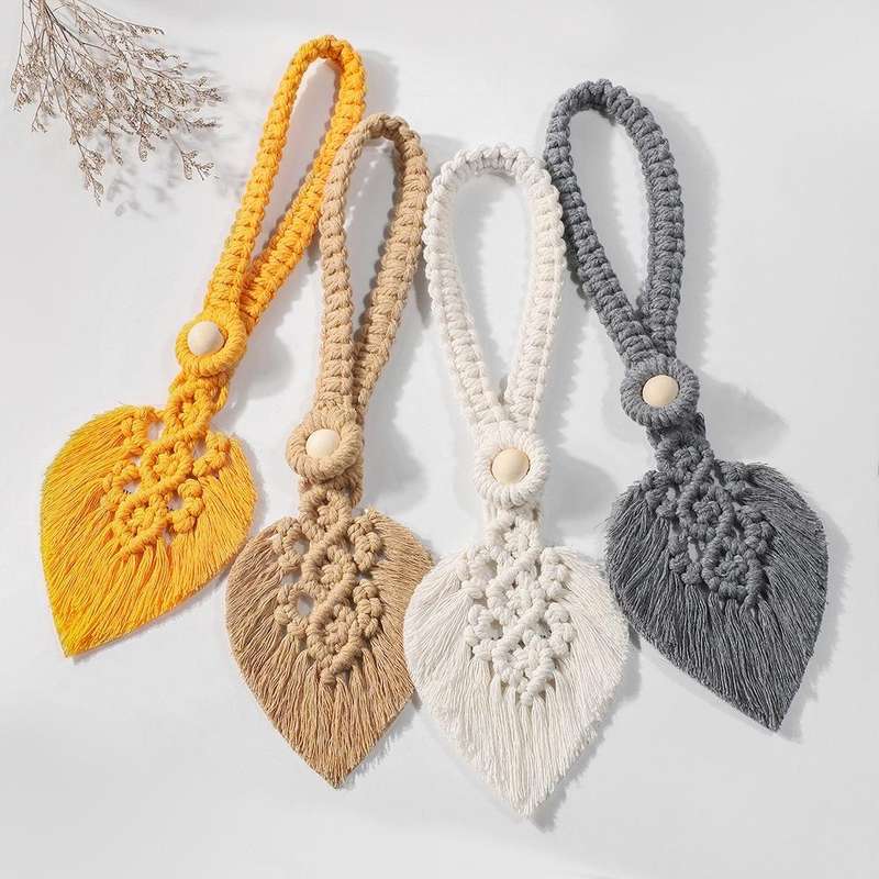 Hand Braided Wooden Bead Curtain Tie Free Buckle Tassel Tie Rope 13x40cm(Coffee)