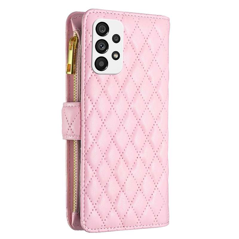 For Samsung Galaxy A73 5G Diamond Lattice Zipper Wallet Leather Flip Phone Case(Pink)
