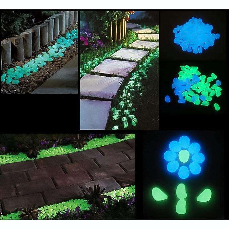 100 PCS Glow in The Dark Garden Pebbles for Walkways & Decoration and Plants Luminous Stones(Ligh...