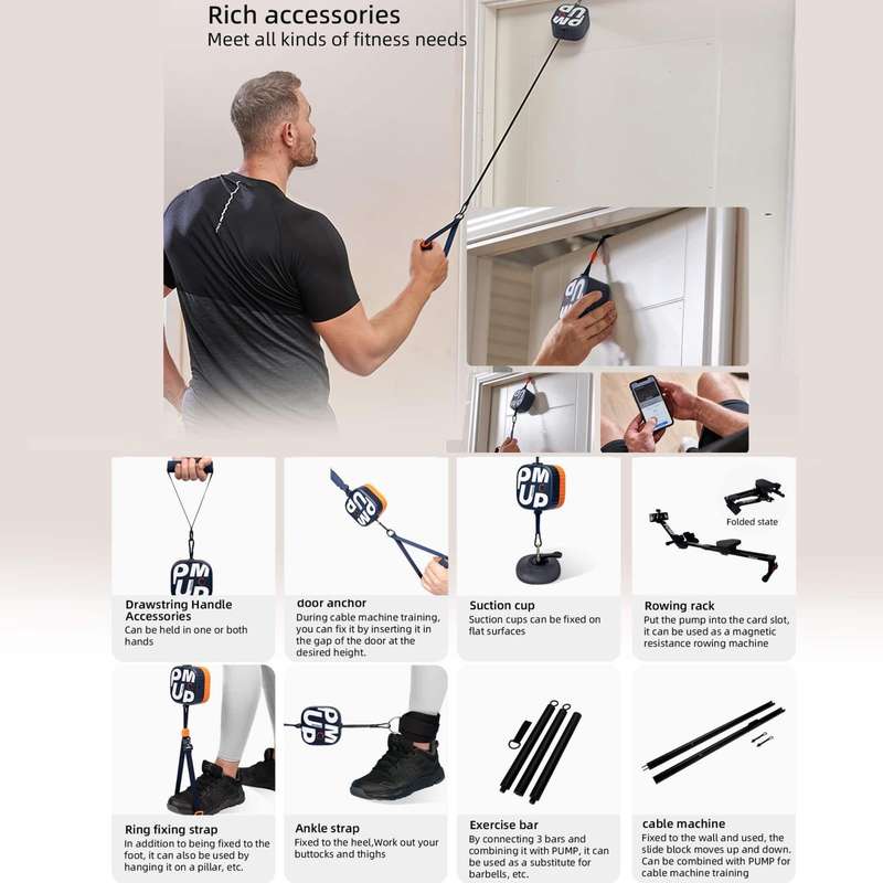Unitree Pump Portable Home Gym Pump 4.4-44lbs Adjustable Resistance Cable Machine(Dark Blue)