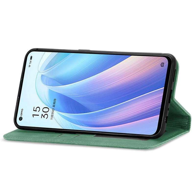 For OPPO Reno7 5G Retro Skin Feel Magnetic Flip Leather Case(Green)