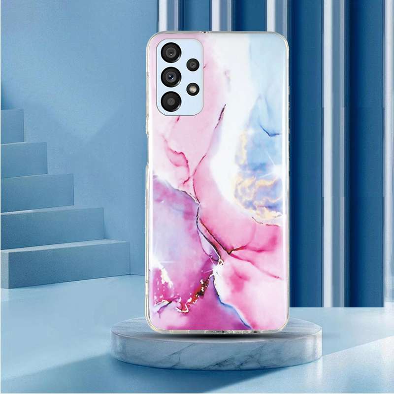 For Samsung Galaxy A52 5G / 4G IMD Marble Pattern TPU Phone Case(Pink Blue)