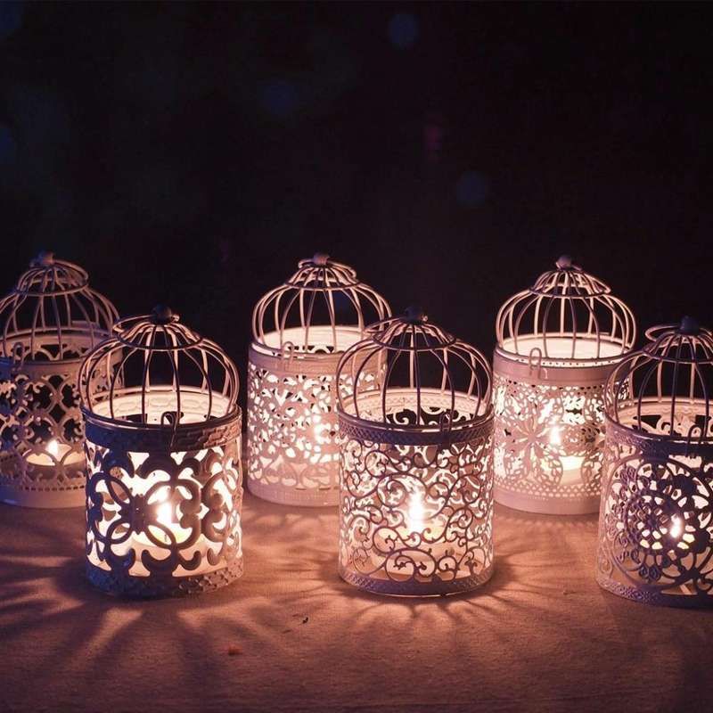 Antique Creative Bird Cage Candlestick Wrought Iron Ornaments Hollow Flower Pattern Home Decorati...